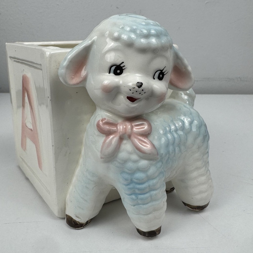 Vtg Inarco Japan Baby Lamb Planter ABC Block Nursery Kitsch‎ 1950s